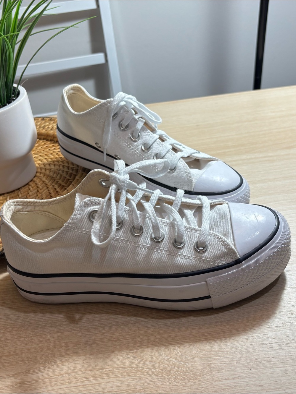 Converse White Low-Top Platform Canvas Sneakers